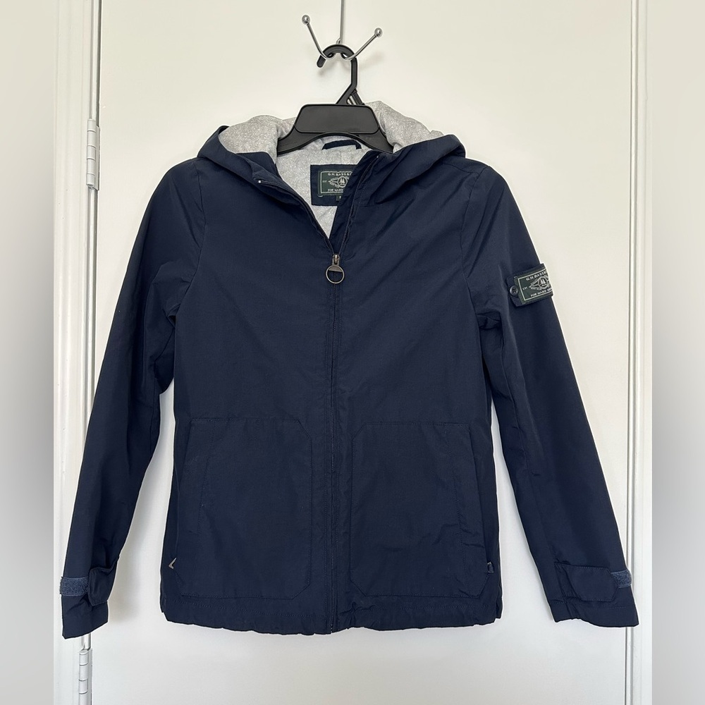 G.H. Bass & Co Jacket Women Small Blue Windbreaker Hooded Full Zip Rain Coat
